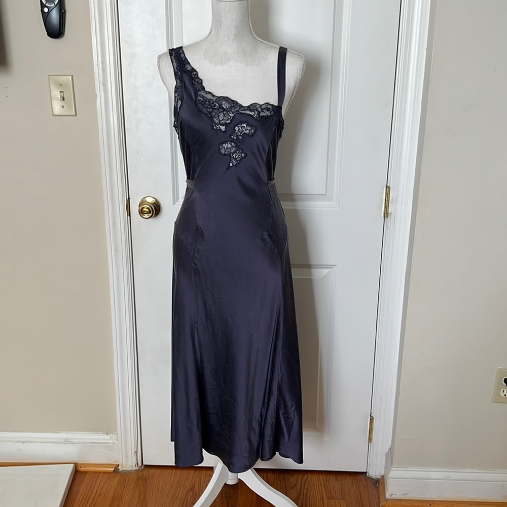Mazeria silk asymmetric nightgown with lace detail